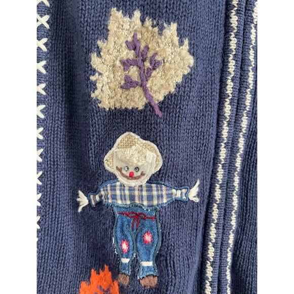 VTG Northern Reflections Fall Scarecrow Sweater Vest Navy Zip Front extra large - Picture 5 of 10